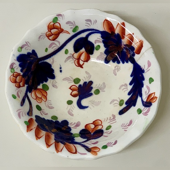 19th Century Vtg Gaudy Welsh Grape Pattern Miniature Hand Painted Scalloped Bowl - Picture 11 of 13